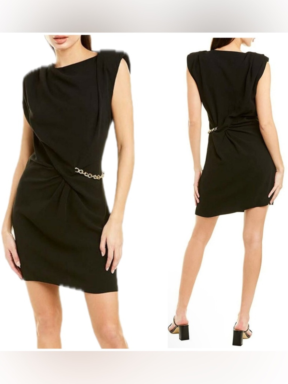 The Kooples Black Crepe Gold Chain Waist Detail Mini Dress NWT $418